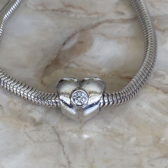 PANDORA Heart Charm 925 ALE Sterling Silver Heart Charm Clear Cubic Zirconia - Picture 1 of 4
